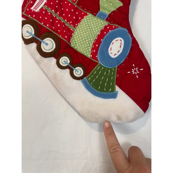 Pottery Barn Kids Red & Gingham Quilted Train Christmas Stocking Mono Patrick - Picture 5 of 5